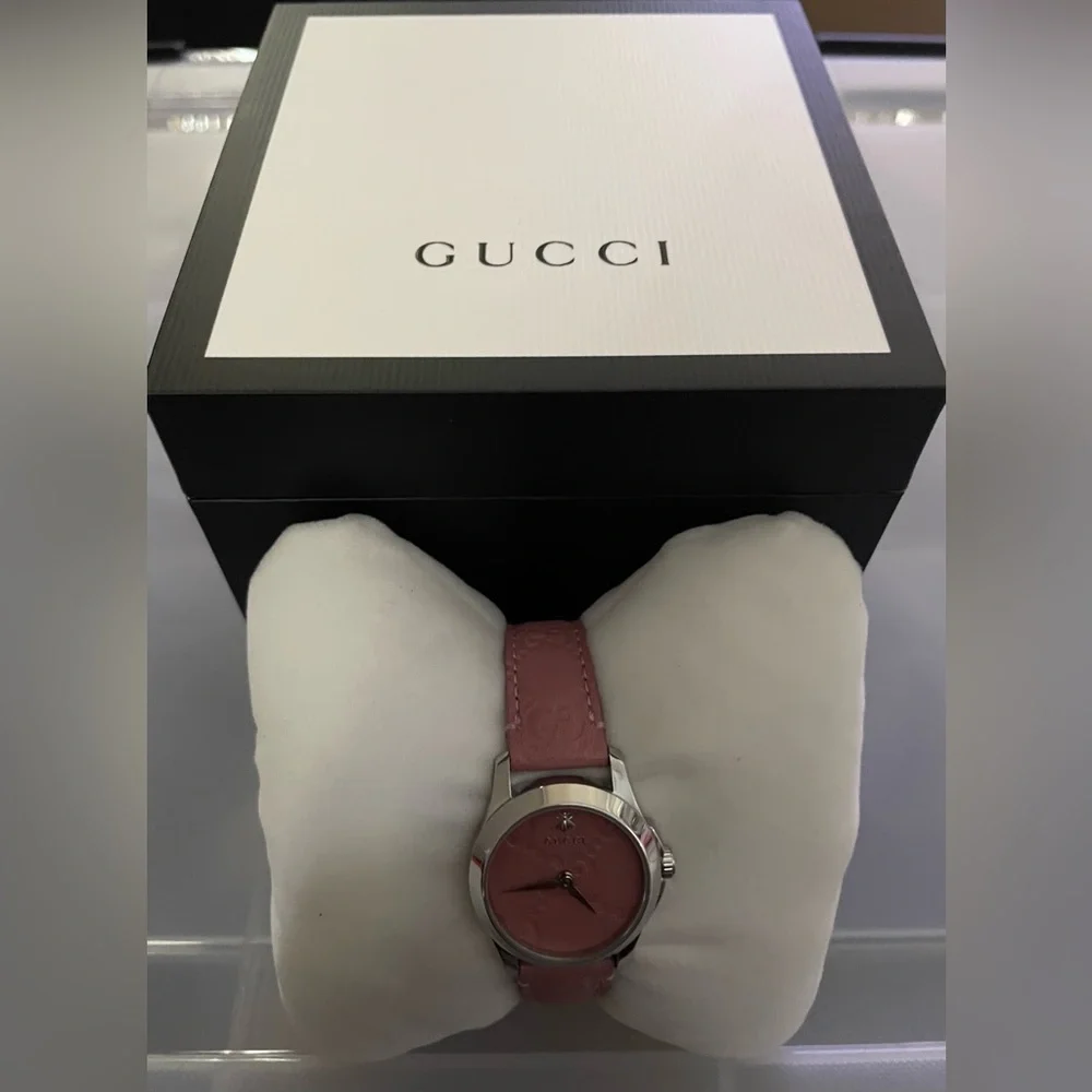 GUCCI G TIMELESS EMBOSSED SIGNATURE PINK MONOGRAM GG WATCH